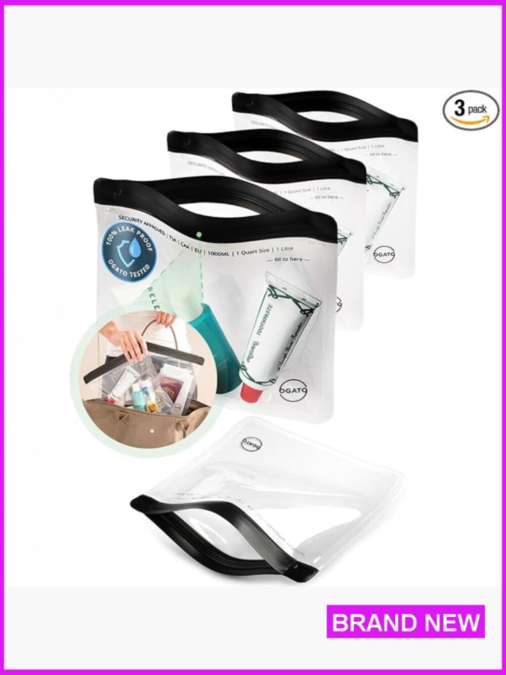 TSA Approved Clear Toiletry Bag Set Leakproof Waterproof Travel Cosmetics